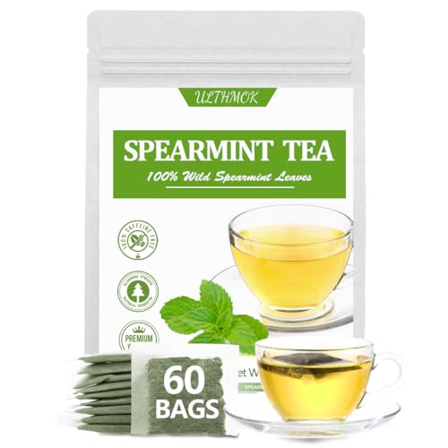 ULTHMOK Premium 60 Spearmint Tea Bags, Made with 100% Pure Natural Spearmint Leaves, Caffeine Free & No Additives. - Image 1