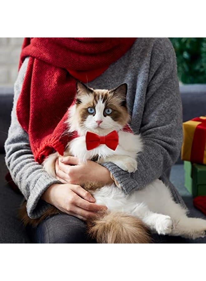 2 Pcs Velvet Cat Collar with Bell and Bowtie, Adjustable Breakaway Cat Collars Kitten Small Puppy Safety Bow Tie Solid Wedding Basic Color Cat Bow Tie Collar - Image 3