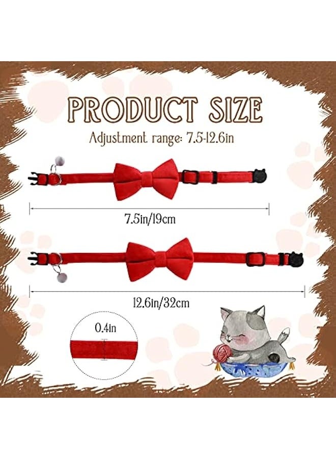 2 Pcs Velvet Cat Collar with Bell and Bowtie, Adjustable Breakaway Cat Collars Kitten Small Puppy Safety Bow Tie Solid Wedding Basic Color Cat Bow Tie Collar - Image 2