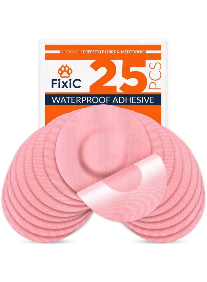 Fixic Freestyle Adhesive Patch 25 PCS – Good for Libre 1, 2, 3 & Plus – Enlite – Guardian – NO Glue in The Center of The Patch – Pre-Cut Back Paper – Long Fixation for Your Sensor! (Pink) - Image 1