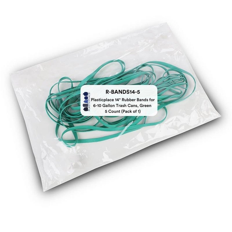 Plasticplace 14 Rubber Bands for 610 Gallon Trash Cans Green 5 Count Heavy Duty Bands for Trash Bags Garbage Can Small Kitchen Trash Cans Office and Bathroom Trash Cans Elastic Bands Clip - Image 2