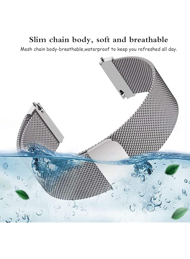 دبليو تيك سوار ساعة سريع الفك بعرض 20 مم و22 مم، مصنوع من الفولاذ المقاوم للصدأ، سوار شبكي ميلانو، سوار بديل بقفل مغناطيسي، سوار ساعة ذكية للرجال والنساء، فضي 22 مم - Image 3