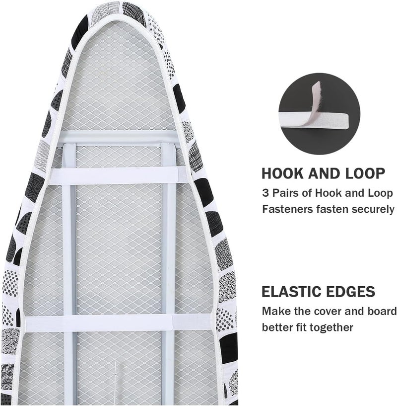 LCLW Ironing Board Cover and Pad Standard Size 15" x 54",3 Pairs of Hook and Loop Fastener Straps,Elastic Edges,Cotton Iron Board Cover with Scorch Resistant Thick Padding(Semi-Circle) - Image 4