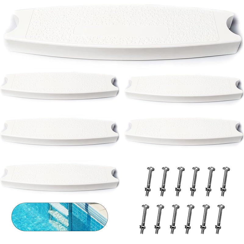 TonGass TonGass 6Pack White 18 Universal Swimming Pool Ladder Rung Step Replacement with Stainless Steel Bolts Compatible with Inground Above Ground Pool HeavyDuty Molded Plastic Ladder Step Parts 