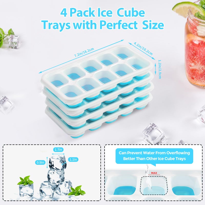 DOQAUS Ice Cube Tray with Lids - 4 Pack Stackable Silicone Ice Trays for Freezer, BPA & LFGB Safe, Easy Release for Kitchen, RV, Cocktail, Coffee, Soup & Food - Image 4