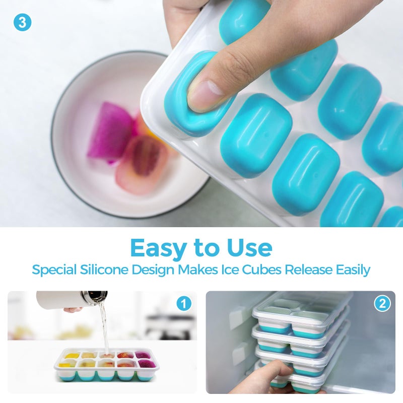 DOQAUS Ice Cube Tray with Lids - 4 Pack Stackable Silicone Ice Trays for Freezer, BPA & LFGB Safe, Easy Release for Kitchen, RV, Cocktail, Coffee, Soup & Food - Image 3