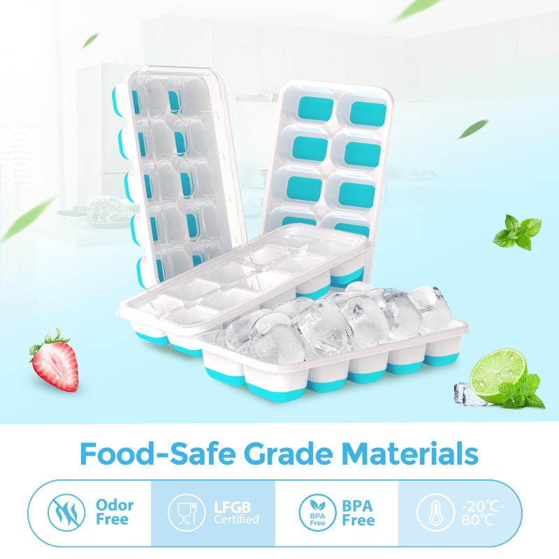 DOQAUS Ice Cube Tray with Lids - 4 Pack Stackable Silicone Ice Trays for Freezer, BPA & LFGB Safe, Easy Release for Kitchen, RV, Cocktail, Coffee, Soup & Food - Image 2