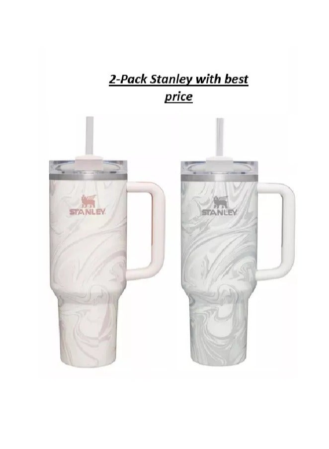 Stanley 2-Pack Quencher H2.0 FlowState 40oz Stainless Steel Vacuum Insulated Tumbler with Lid & Straw – Rose Quartz & Swirl | Leak-Resistant, Double-Walled Insulation Keeps Drinks Hot for 7 Hours & Cold for 11 Hours | Durable, Ideal for Coffee, Water, Smoothies & On-the-Go Hydration - Image 2