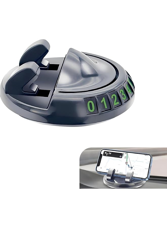 Green Tiger 360°Rotating Car Phone Holder Mount 2025 Updated, Dashboard Cell Phone Holder, Navigation Holder with Luminous Parking Number Plate, Washable Ultra-Stable Chassis Bracket, Universal for Cars (Black) - Image 1