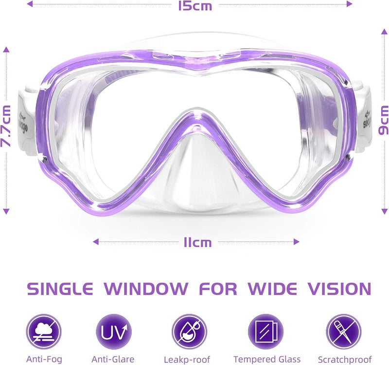 Seago Kids Swim Goggles Snorkel Diving Mask for Youth(5-15), Anti-Fog 180 Clear View - Image 2