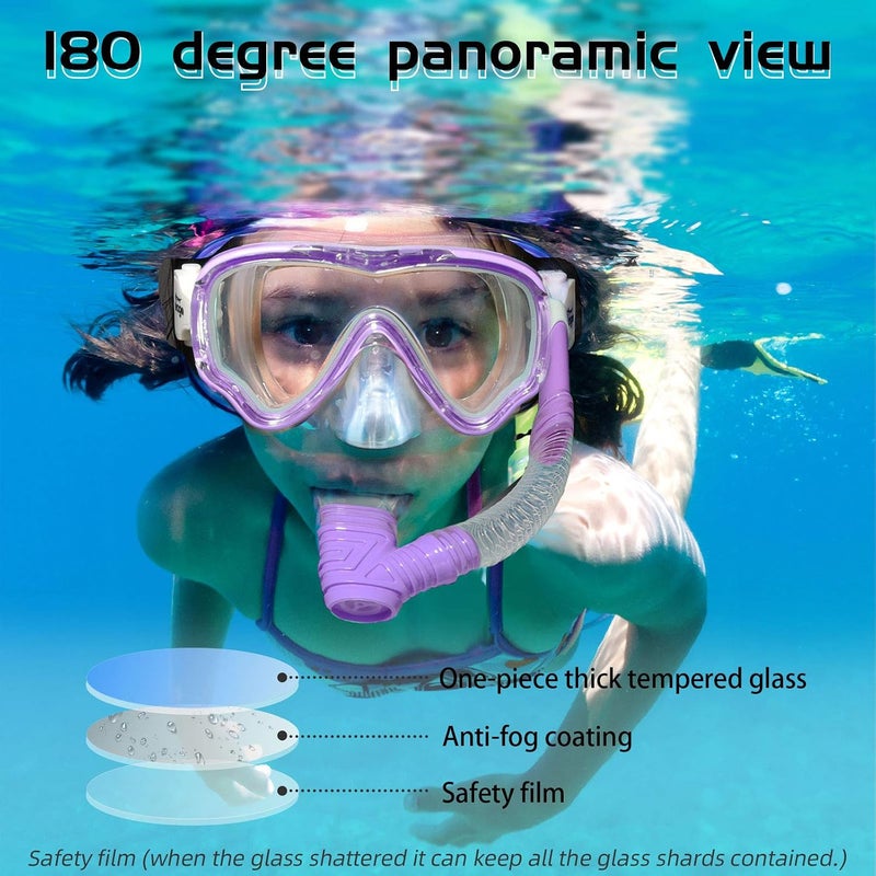 Seago Kids Swim Goggles Snorkel Diving Mask for Youth(5-15), Anti-Fog 180 Clear View - Image 4