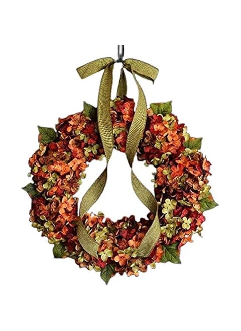 Thanksgiving Wreath Fall Hydrangea Bowknot Decoration Flower Garland Wreath Thanksgiving Front Door Home Decor- 13.78