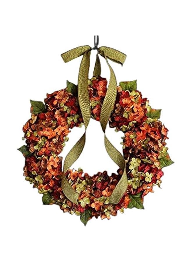 Thanksgiving Wreath Fall Hydrangea Bowknot Decoration Flower Garland Wreath Thanksgiving Front Door Home Decor- 13.78