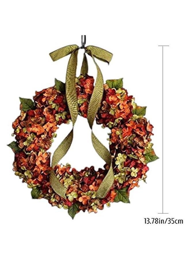 Thanksgiving Wreath Fall Hydrangea Bowknot Decoration Flower Garland Wreath Thanksgiving Front Door Home Decor- 13.78