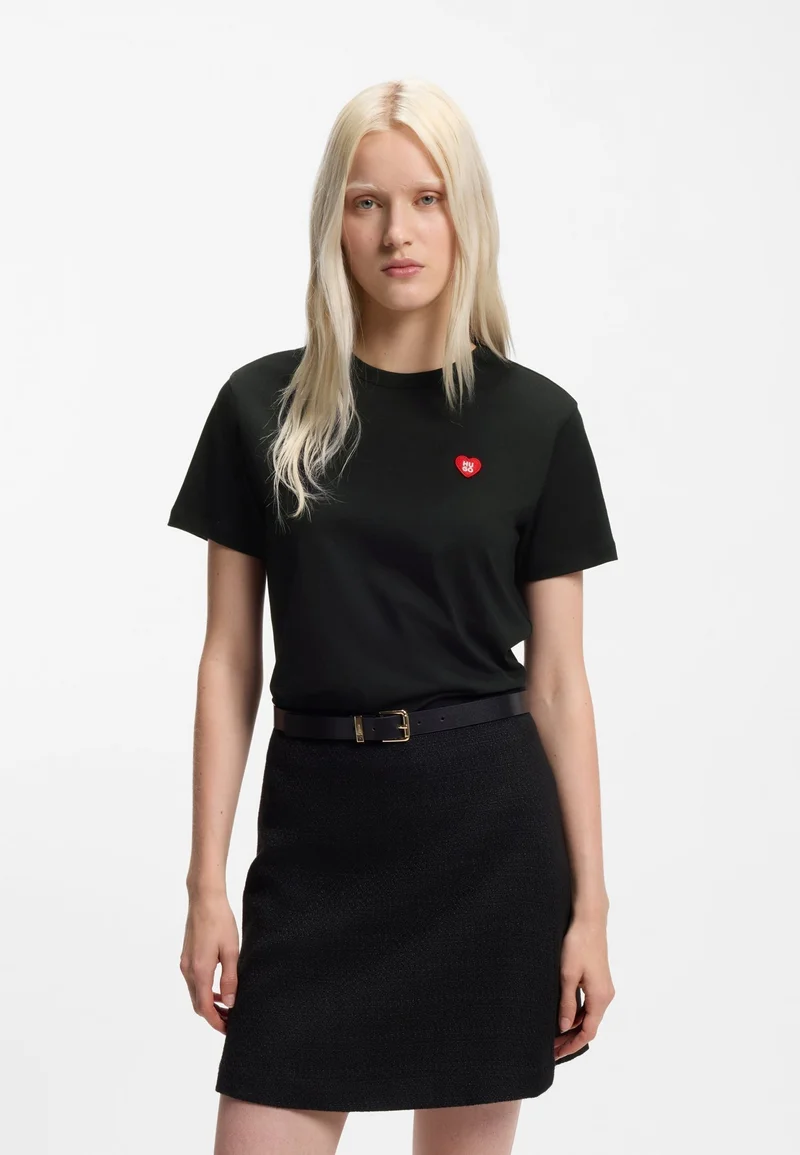 HUGO Cotton-jersey T-shirt with heart logo