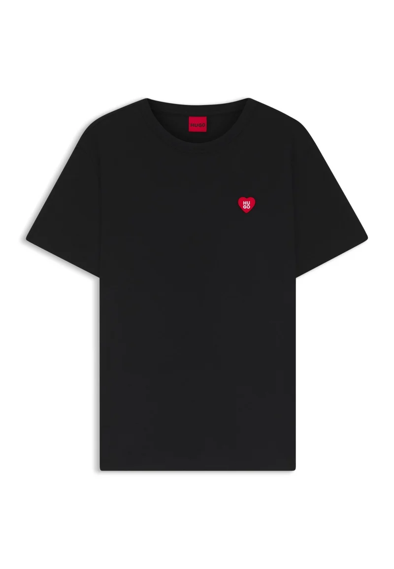 HUGO Black Cotton-jersey T-shirt with heart logo for Women | Best Price UAE