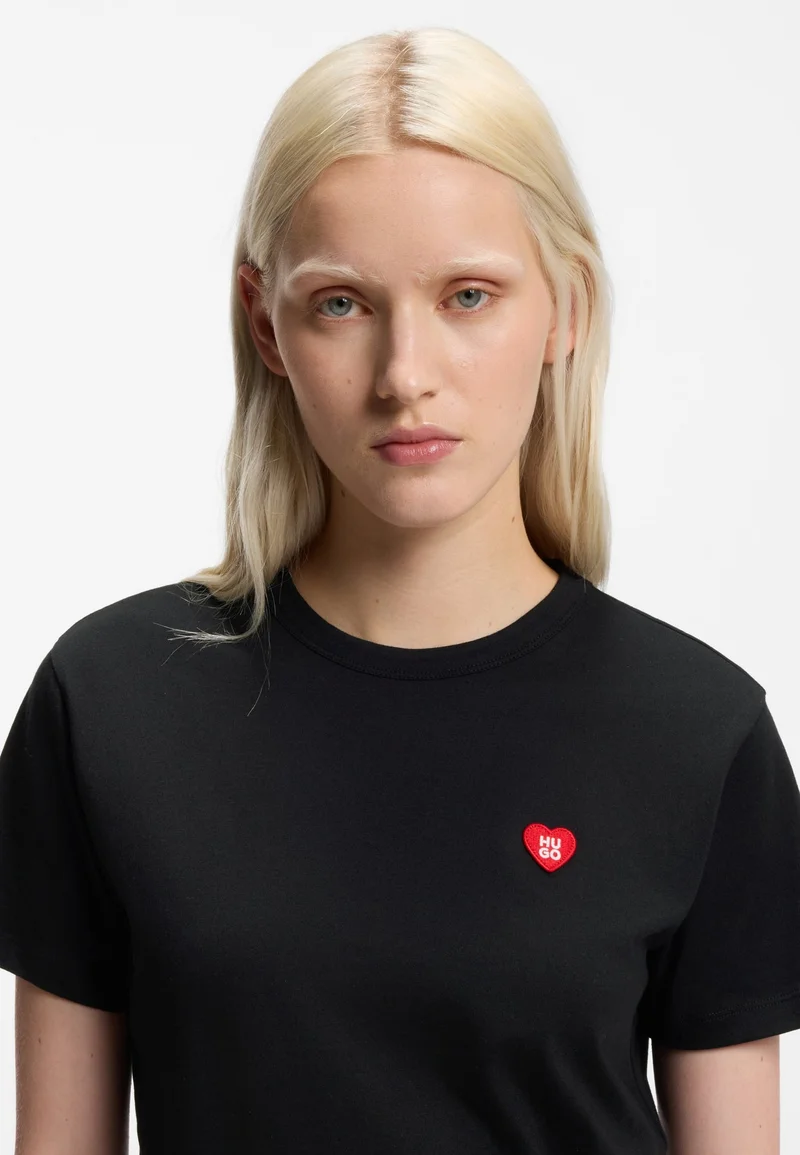 HUGO Black Cotton-jersey T-shirt with heart logo for Women | Best Price UAE