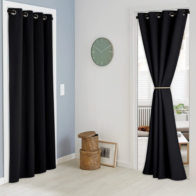 PONY DANCE Doorway Curtains  2 PCs 55 Wide by 80 in Long Temporary Insulated Blackout Room Divider Curtain for Closet DoorHome Decor Modern for Kids Nursery Bedroom Privacy Black