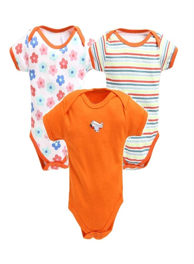TiniBerry Half Sleeves Unisex Baby Bodysuit/Onesies/Rompers Pack of 3 (3-6 Months, Orange) - Image 1