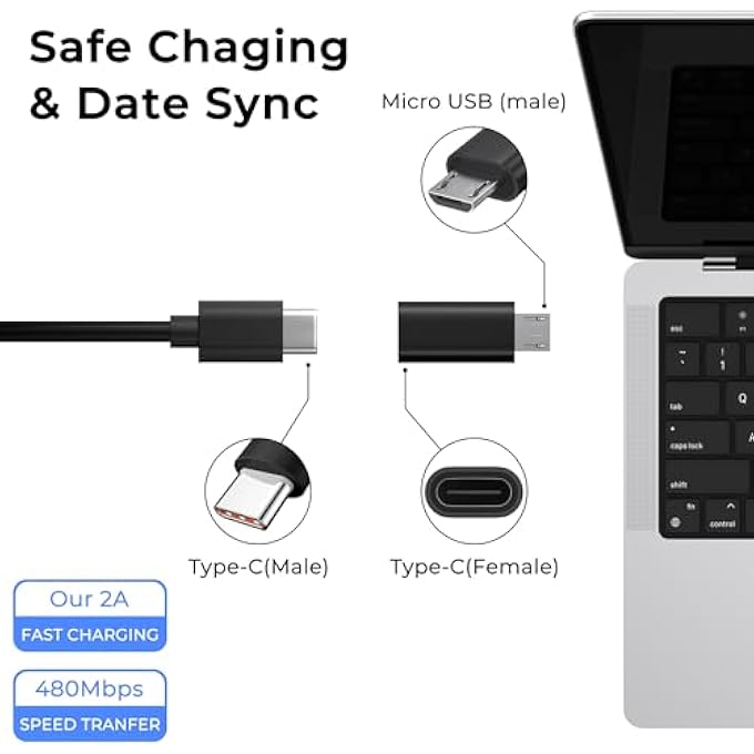 rayihni MICRO USB TO USB C ADAPTER 2 PACK TYPE C FEMALE TO MICRO B MALE CONVERTER QC 3.0 DATA TRANSFER COMPATIBLE WITH PS4 XBOX GAME CONTROLLER SPAKER DRIVING RECORDER HUAWEI PLAY GALAXY S7 - Image 3