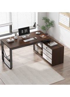 HXDream HXDream L-Shaped Desk,L Shaped Desk with drawers,Three Layer locker on the right with drawers,Suitable for PC, bedroom, home, office  - Image 1