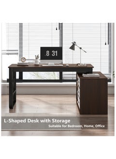 HXDream HXDream L-Shaped Desk,L Shaped Desk with drawers,Three Layer locker on the right with drawers,Suitable for PC, bedroom, home, office  - Image 2