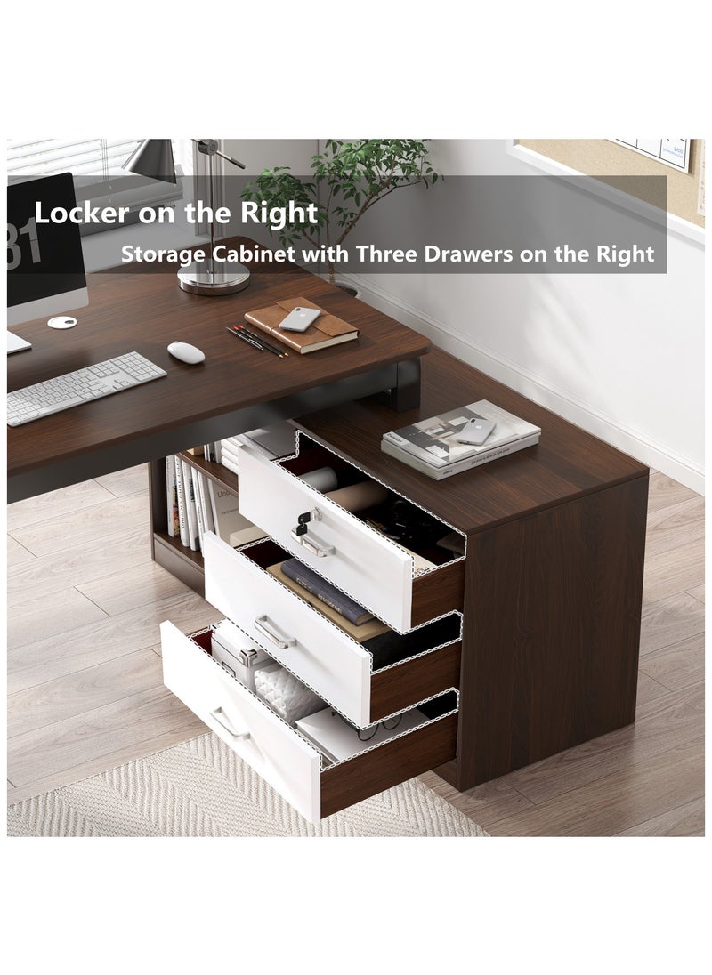 HXDream - HXDream L-Shaped Desk,L Shaped Desk with drawers,Three Layer locker on the right with drawers,Suitable for PC, bedroom, home, office - Image 1