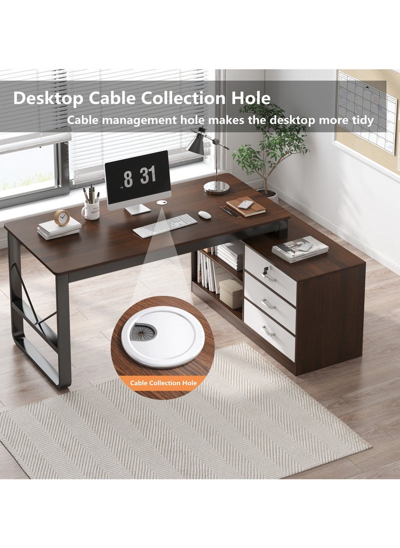 HXDream - HXDream L-Shaped Desk,L Shaped Desk with drawers,Three Layer locker on the right with drawers,Suitable for PC, bedroom, home, office - Image 1