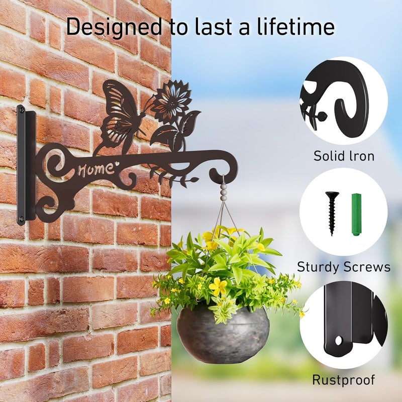 BBTFAA Metal Plant Hooks (2-Pack) - Decorative Wall Hangers with Butterfly Design for Indoor & Outdoor Use - Hanging Brackets for Plants, Flower Baskets, Bird Feeders, Lanterns - Patio, Garden, Home Decor - Image 4