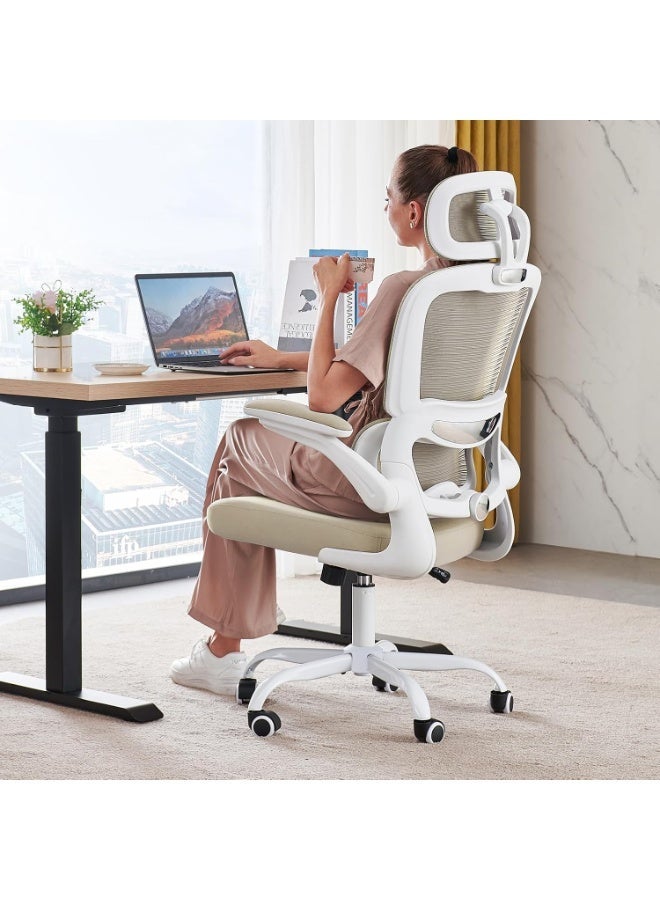 Comfortable, high-back mesh office and gaming chair — an executive seating solution in light beige with adjustable back support, 330 lb. weight capacity, and a sturdy metal base. - Image 1