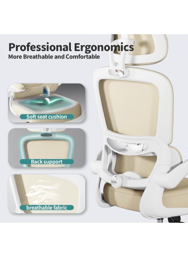 Comfortable, high-back mesh office and gaming chair — an executive seating solution in light beige with adjustable back support, 330 lb. weight capacity, and a sturdy metal base. - Image 2