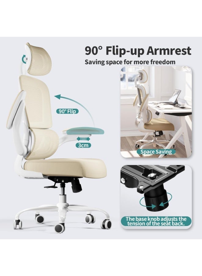 Comfortable, high-back mesh office and gaming chair — an executive seating solution in light beige with adjustable back support, 330 lb. weight capacity, and a sturdy metal base. - Image 5