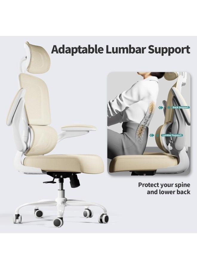 Comfortable, high-back mesh office and gaming chair — an executive seating solution in light beige with adjustable back support, 330 lb. weight capacity, and a sturdy metal base. - Image 4