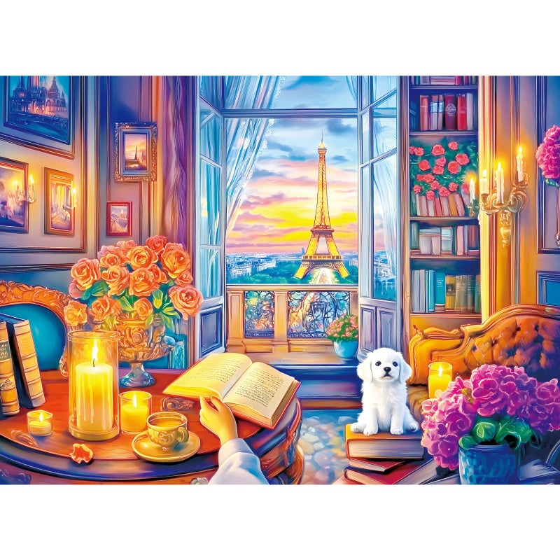 Nitktaia 300 Pieces Puzzles for AdultsEiffel Tower Dusk Reading Scene PuzzlesLarge Piece Puzzle for SeniorsCute Puppy Jigsaw Puzzles for Kids Ages 810Challenging Family Games 205 x 15 in - Image 3