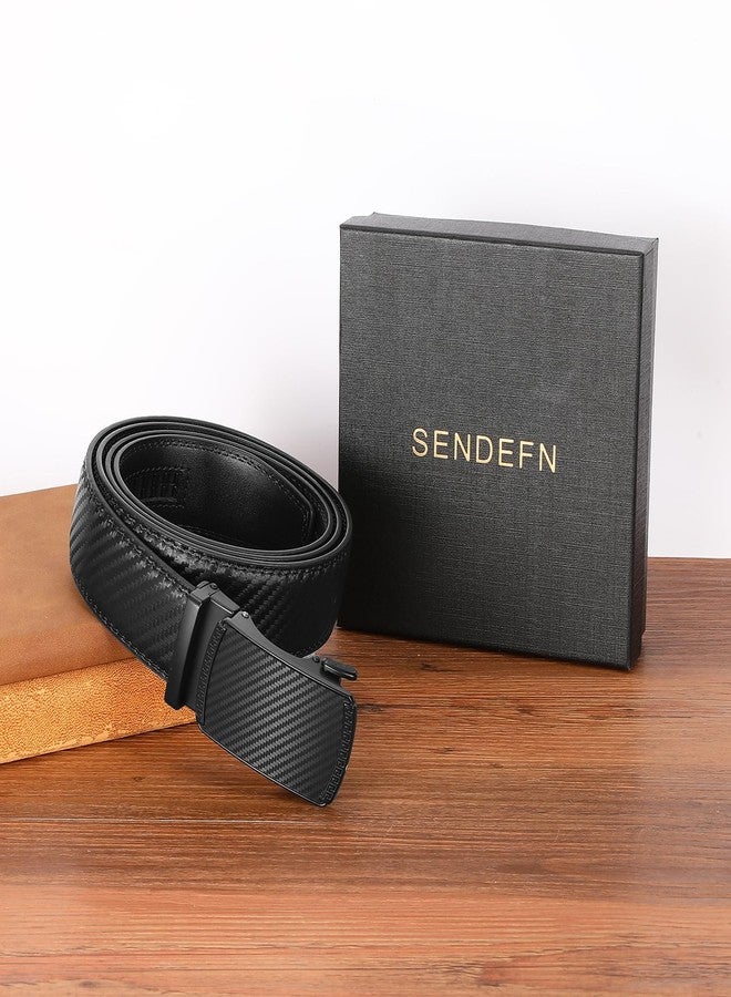 SENDEFN Men's Leather Belt Automatic Ratchet Buckle Slide Belt for Dress Casual Trim to Fit with Gift Box - Image 5