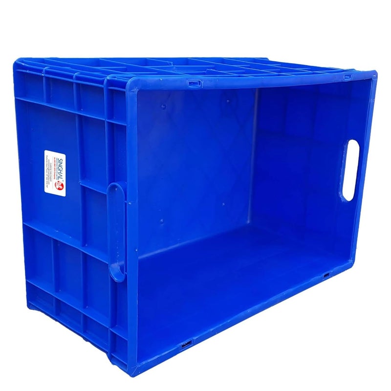SINGHAL Multipurpose Heavy Duty Big Blue Portable Plastic Crate 650 x 450 x 315 MM Crates for storage Shelf Basket for Large Storage Bin Vegetable Fruit Milk Pack of 2 - Image 3