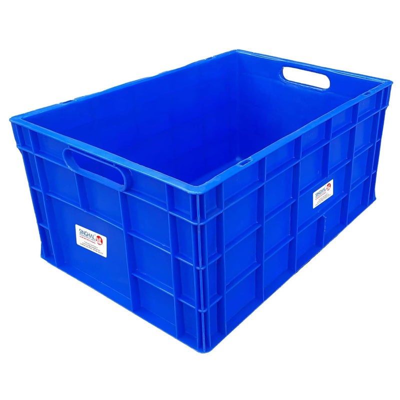 SINGHAL Multipurpose Heavy Duty Big Blue Portable Plastic Crate 650 x 450 x 315 MM Crates for storage Shelf Basket for Large Storage Bin Vegetable Fruit Milk Pack of 2 - Image 2