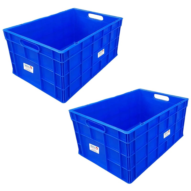 SINGHAL Multipurpose Heavy Duty Big Blue Portable Plastic Crate 650 x 450 x 315 MM Crates for storage Shelf Basket for Large Storage Bin Vegetable Fruit Milk Pack of 2 - Image 1