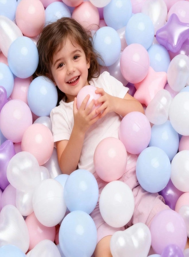 GOGOSO Ball Pit Balls,Plastics Balls for Ball Pit, Stars Hearts Shape for PastelBall for Toddlers Kids, Star+Heart Balls,Pearl Pink+Blue+Purple,100pcs - Image 4