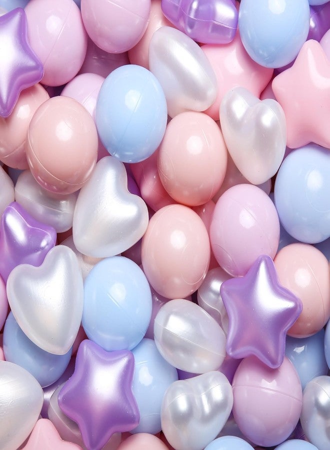 GOGOSO Ball Pit Balls,Plastics Balls for Ball Pit, Stars Hearts Shape for PastelBall for Toddlers Kids, Star+Heart Balls,Pearl Pink+Blue+Purple,100pcs - Image 1