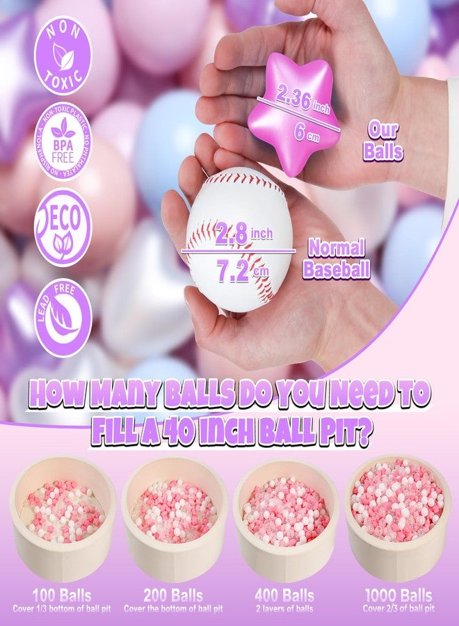 GOGOSO Ball Pit Balls,Plastics Balls for Ball Pit, Stars Hearts Shape for PastelBall for Toddlers Kids, Star+Heart Balls,Pearl Pink+Blue+Purple,100pcs - Image 2
