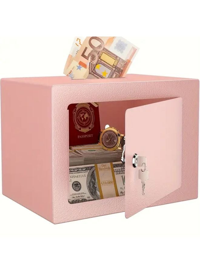 Pink Mini Fireproof Safe With Key Lock Portable Wall Mounted Security Cash Box - Image 2