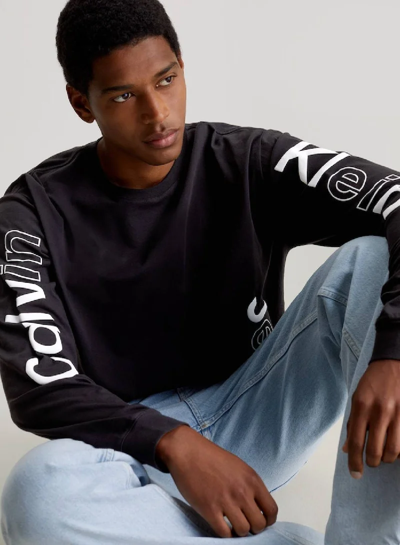 Calvin Klein Jeans Ck Black Graphic Logo Long Sleeve T-Shirt for Men | Best Price UAE