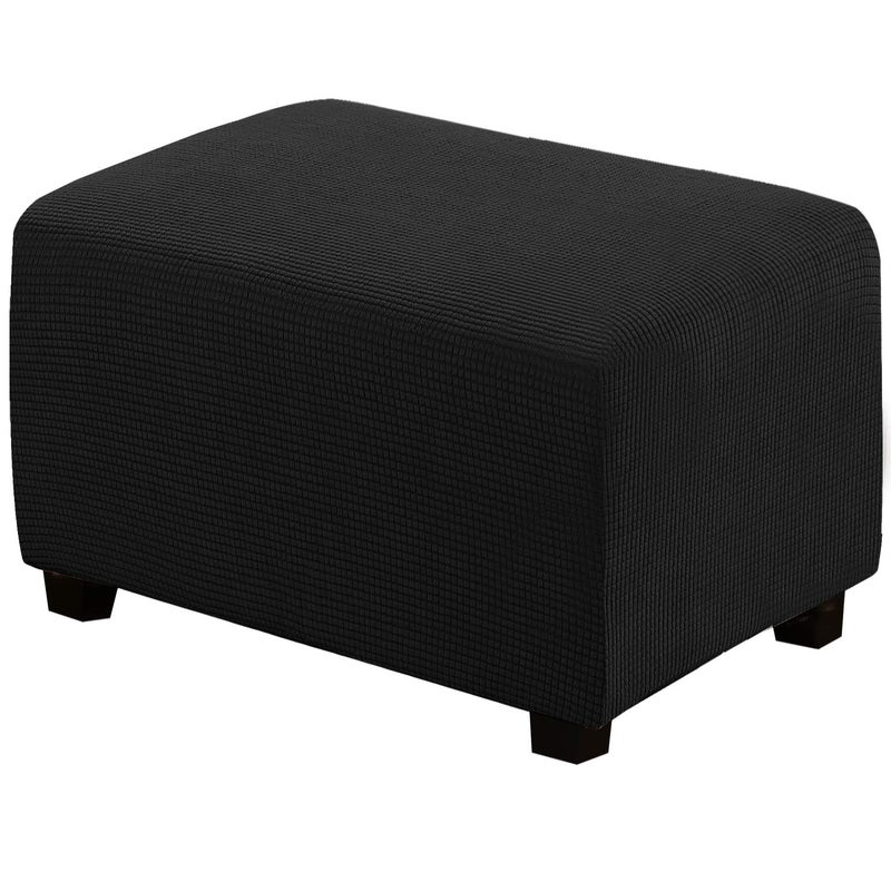 HVERSAILTEX Ottoman Cover Slipcover Rectangle Fit Length 3338 Footrest Sofa Slipcovers Stool Cover Footstool Protector Covers Feature Stretch Thick Soft Jacquard Fabric Removable Washable Black