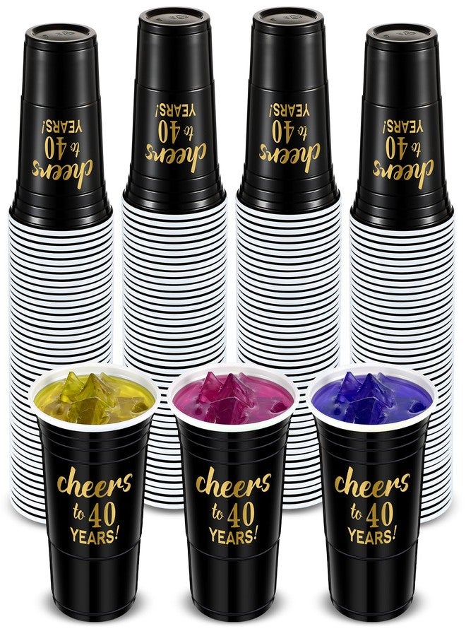 Suttmin 50 Pcs Cheers to 40 Years 16 oz Birthday Party Disposable Cups Black Gold Plastic Tumbler Cups for 40th Birthday Squad Tumblers for Wedding Anniversary Supplies Decorations - Image 1