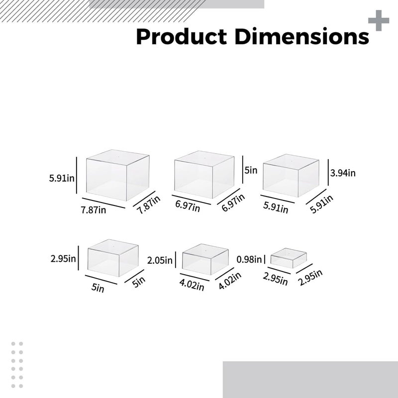 6 Pcs Acrylic Display Risers Set, Transparent Square Display Boxes, 3-8 Inch / 7.5-20 Cm, Versatile Food Display Case, Buffet Stand for Dessert, Collectibles, Retail Products - Image 4