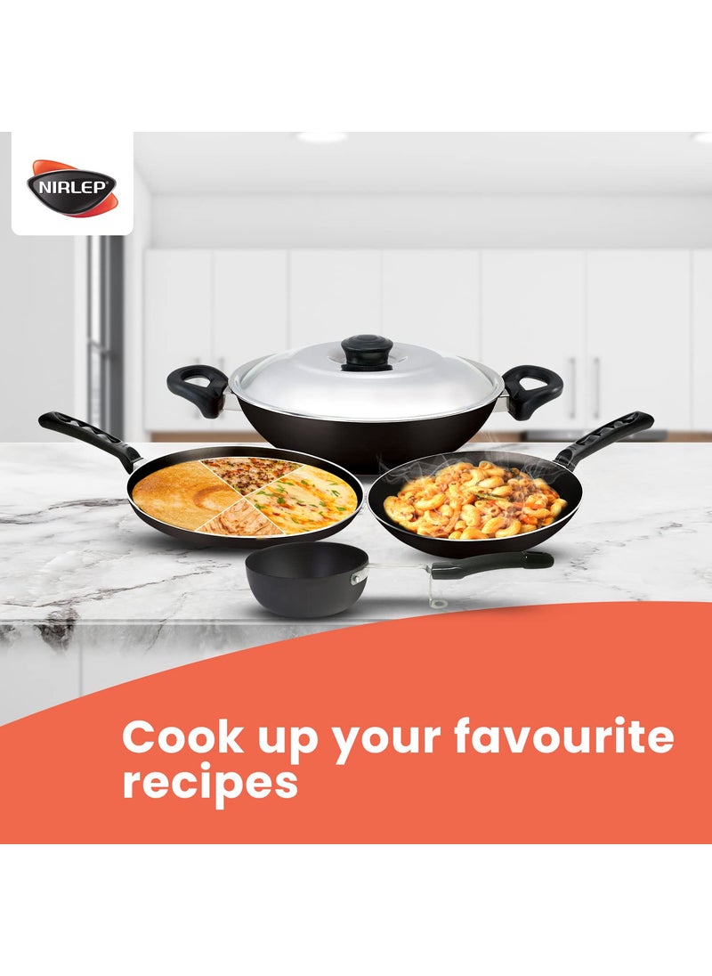 NIRLEP Nirlep Aspa Happiness Cookware Set 5 pcs,1 Fry Pan,1 Tawa,1 Kadhai with 1 Stainless Steel Lid,1 Tadka Pan  - Image 5