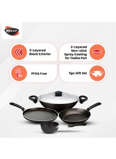 NIRLEP Nirlep Aspa Happiness Cookware Set 5 pcs,1 Fry Pan,1 Tawa,1 Kadhai with 1 Stainless Steel Lid,1 Tadka Pan  - Image 3