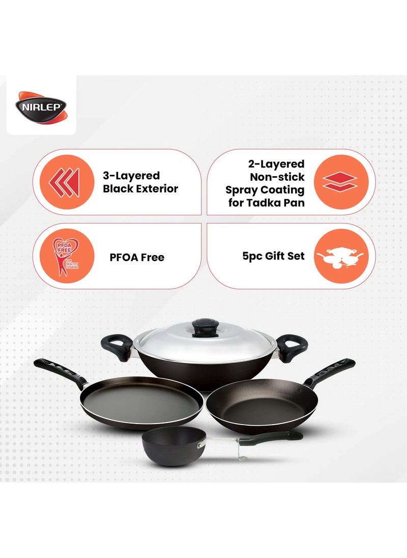 NIRLEP Nirlep Aspa Happiness Cookware Set 5 pcs,1 Fry Pan,1 Tawa,1 Kadhai with 1 Stainless Steel Lid,1 Tadka Pan  - Image 3