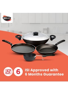 NIRLEP Nirlep Aspa Happiness Cookware Set 5 pcs,1 Fry Pan,1 Tawa,1 Kadhai with 1 Stainless Steel Lid,1 Tadka Pan  - Image 4